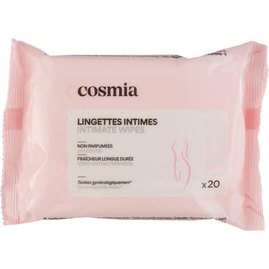 COSMIA Lingettes intimes non parfumées fraîcheur longue durée, 20 lingettes intime