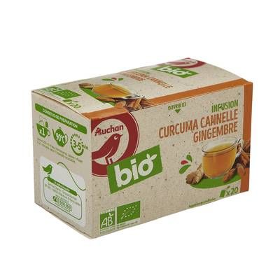 Auchan BIO Infusion au curcuma cannelle et gingembre bio, 20 sachets