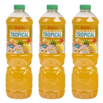 Auchan Boisson au jus de fruits goût tropical, Lot de 3x2L