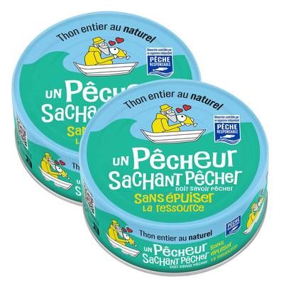 Un Pêcheur Sachant Pêcher Thon Entier au Naturel, Lot de 2x185g