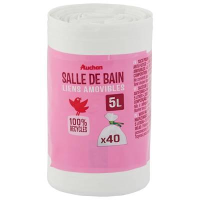 3596710528721 - Auchan - Sacs poubelle à liens détachables salle de bain 5L