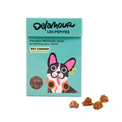 Delamour Friandise Pépites Canard Abricot- Récompense pour chien, 75g