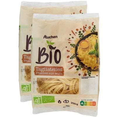 Auchan BIO Tagliatelles Fraîches Bio aux Oeufs, Lot de 2x250g