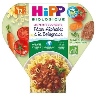 Hipp - Les Petits Gourmets Pâtes Alphabet à la Bolognaise Bio Assiette Bébé Dès 12 mois, 230g
