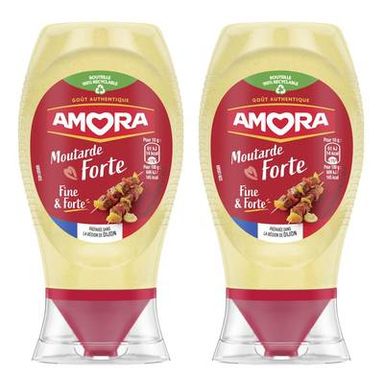 Amora Moutarde Fine et Forte en flacon, Lot de 2x265g