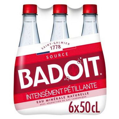Badoit Rouge Eau gazeuse minérale naturelle, intensément pétillante, 6x50cl