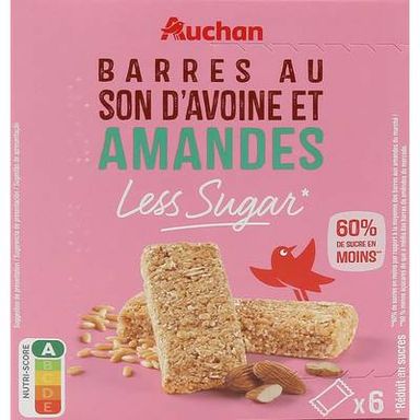 Auchan Less Sugar Barres au son d'Avoine et amandes, 6 barres