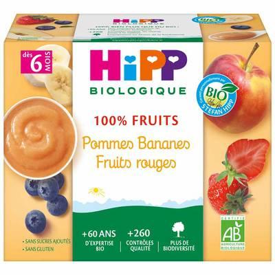 4062300126725 - Hipp - 100% Fruits - Pommes Bananes et Fruits Rouges Bio Coupelles Bébé Dès 6 mois
