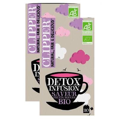 Clipper Infusion Détox Bio Saveur Fruits Rouges - 20 sachets, Lot de 2x40g