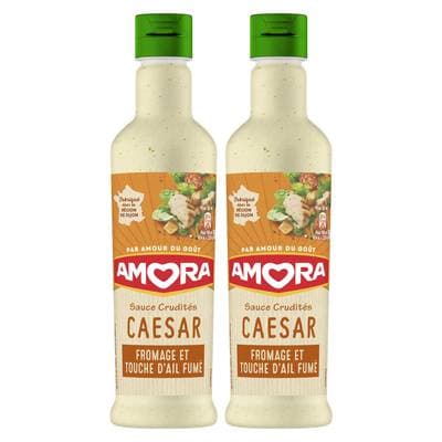 Amora Sauce Crudités Caesar Fromage et touche d'ail fumé en flacon souple, Lot de 2x38cl
