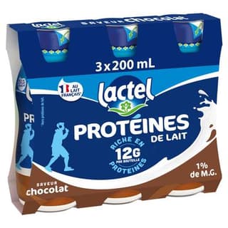 Lactel Boisson Lactée Protéinée Saveur Chocolat, 3x200ml