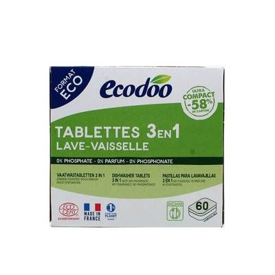 Ecodoo Tablette lave-vaisselle 3en1 Format Familial ECO, 60 Tablettes