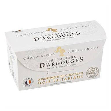 Les Chevaliers d'Argouges Boîte d'Assortiment de Chocolats Noirs, Blanc et au Lait, 175g