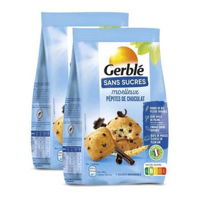 Gerblé Sans Sucres 7 Moelleux aux pépites de chocolat sans sucres, Lot de 2x196g