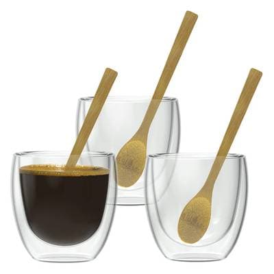 Nuts Tasses a expresso double paroi avec sa cuillère, Lot de 3 tasses de 80 ml