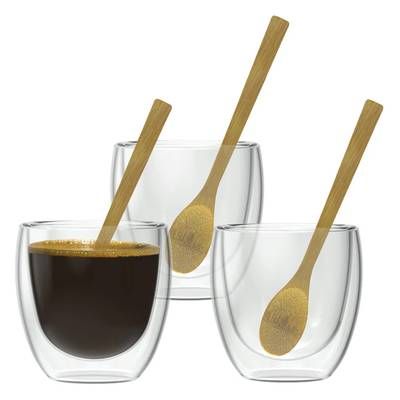 Nuts Tasses a expresso double paroi avec sa cuillère, Lot de 3 tasses de 80 ml