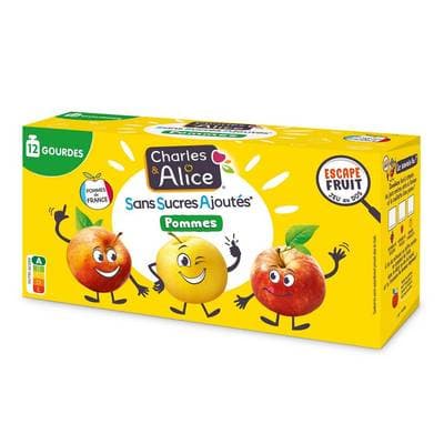 Charles et Alice Compote Gourde Pomme Sans sucres ajoutés, 12x90g