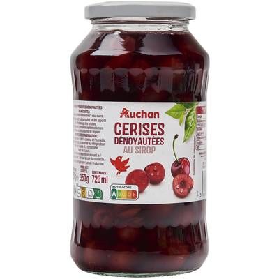 Auchan Cerises dénoyautées au sirop en bocal, 350g