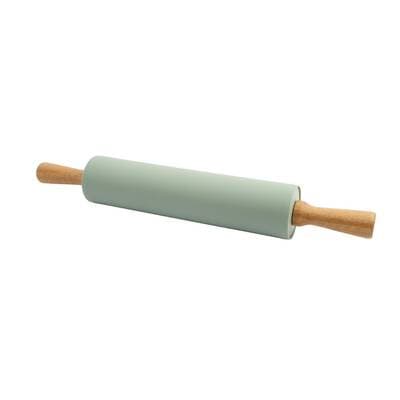 Point virgule Rouleau à pâtisserie en silicone Platine avec poignées bambou Iceberg Green, 1 pièce