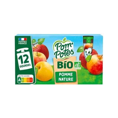 Pom Potes Compote Gourde Pomme Nature Bio, 12 gourdes de 90g