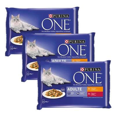 Purina - One Sachets en sauce Effilés Poulet Bœuf pour chat adulte, Lot de 3 - 4x85g