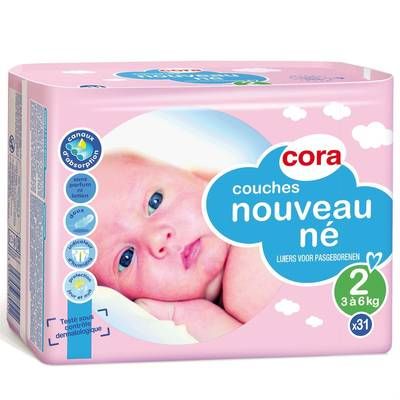 Cora Couches Nouveau né T2 - 3/6kg, 31 couches