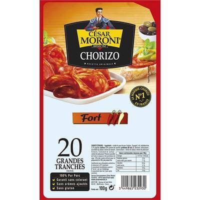 César MORONI Chorizo fort en tranche, 20 tranches - 100g