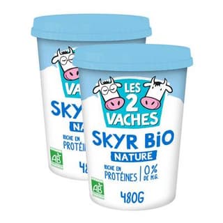 Les 2 Vaches Skyr nature bio 0%mg, Lot de 2x480g