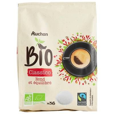 Auchan BIO Dosettes de café classico Bio, 36 dosettes