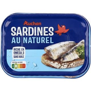 Auchan Sardines au naturel en conserve, 95g