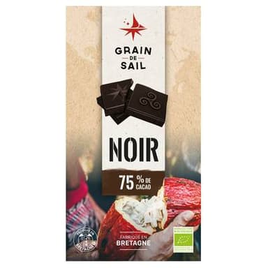 Grain de Sail Tablette de chocolat noir bio 75% cacao, 100g