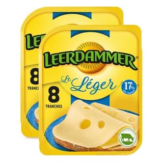 Leerdammer Fromage Léger 17 %mg, 200g, Lot de 2x8 tranches