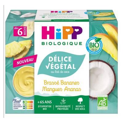 4062300458031 - Hipp - Délice Végétal - Brassé Végétal Banane, Mangue, Ananas au lait de coco Bio Coupelle Bébé Dès 6 mois