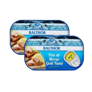 Balthor Foie de morue sauvage MSC goût fumé, Lot de 2x123g