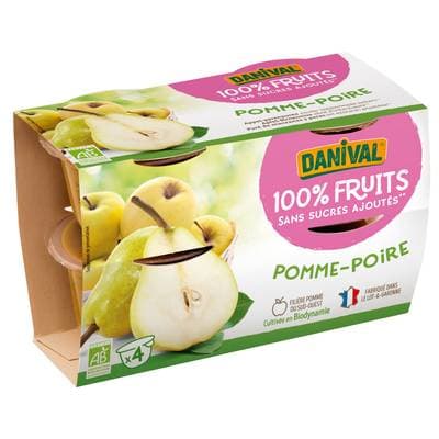 Danival Purée de pomme poire sans sucres ajoutés, 4x100g