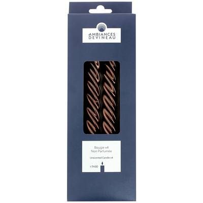Ambiances Devineau Bougies flambeaux torsadées marron en boite carton, 4 bougies