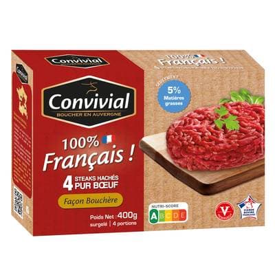 Convivial Steaks hachés pur boeuf VBF 5%mg, 4x100g