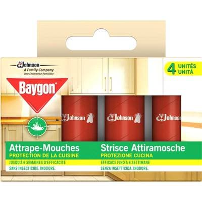 Baygon Papier ruban attrape-mouches inodore, 4 pièces