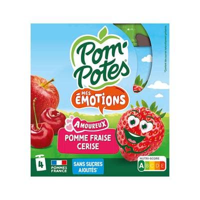 Pom Potes Gourdes compote de pomme fraise cerise sans sucres ajoutés, 4x90g