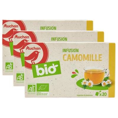 Auchan BIO Infusion camomille bio, Lot de 3x20 sachets
