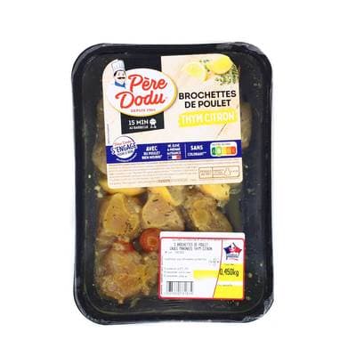 Douce France Brochette de Poulet Thym et Citron, 3 Brochettes - 450g
