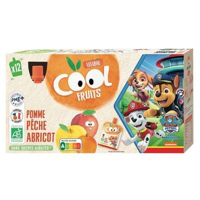 Vitabio - Cool Fruits Gourde Compote Pomme de France pêche abricot sans sucres ajoutés Bio, 12x90g