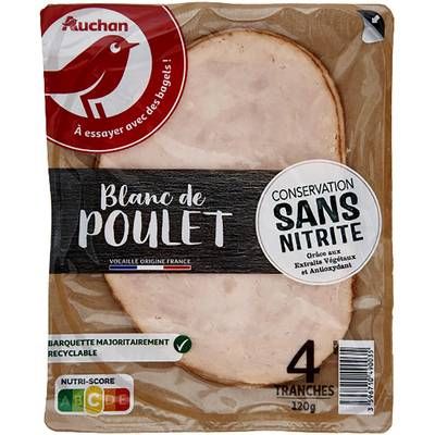 Auchan Blanc de Poulet Doré au Four Sans Nitrite, 4 tranches - 120g
