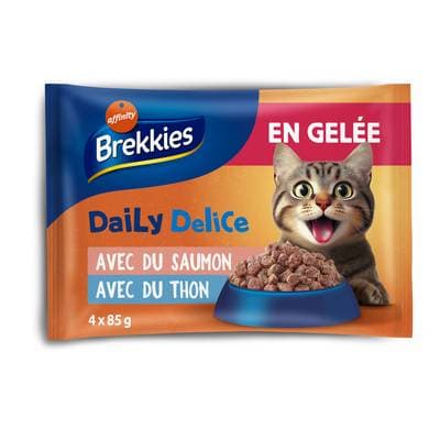 Affinity - Brekkies Délice Sachet Repas en Gelée Saumon et Thon pour chat, 4x85g