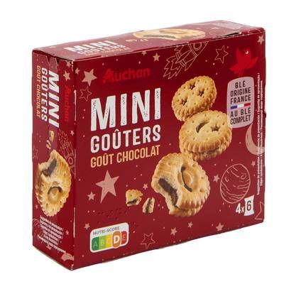 Auchan Mini goûters biscuits fourrés au chocolat sachets fraîcheur, 168g