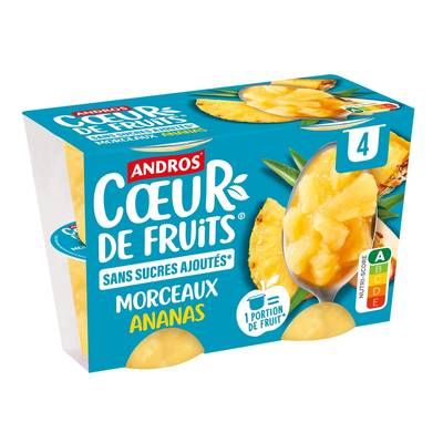 Andros Morceaux d'ananas sans sucre ajouté, 4x97g