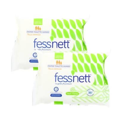 Fess'Nett Lingette papier toilette pour peaux normales, Lot de 2x50 lingettes