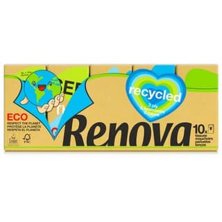 RENOVA Mouchoirs en étuis recyclés 3 épaisseurs, 10 étuis mouchoir