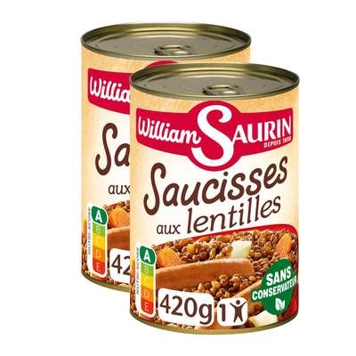 William Saurin Saucisses aux Lentilles, Lot de 2x420g
