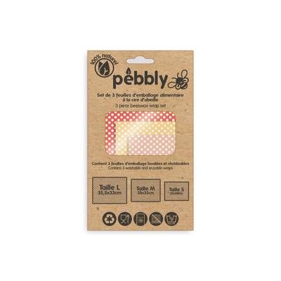 Pebbly Feuilles d'emballage alimentaire à la cire d'abeille, 3 feuilles